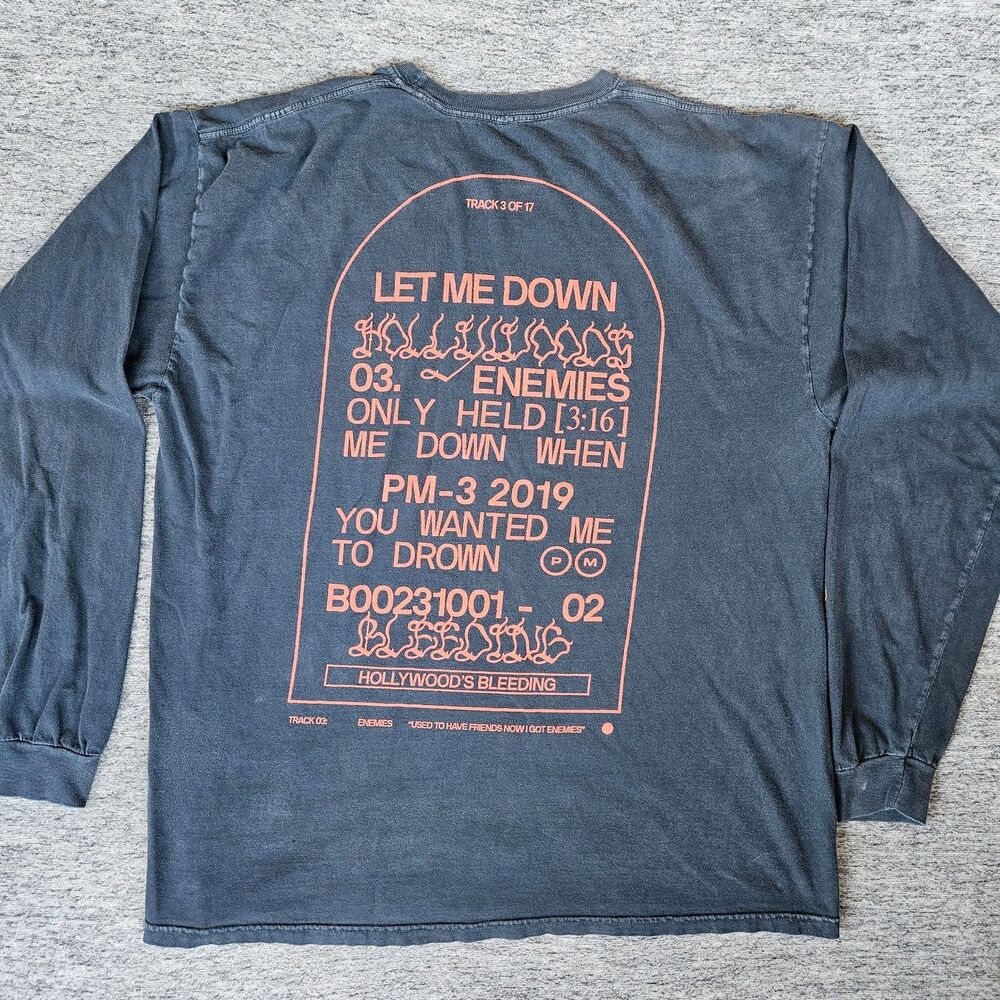 Post Malone Enemies Long Sleeve T Shirt Posty Co Black Size XL 2019 RARE
